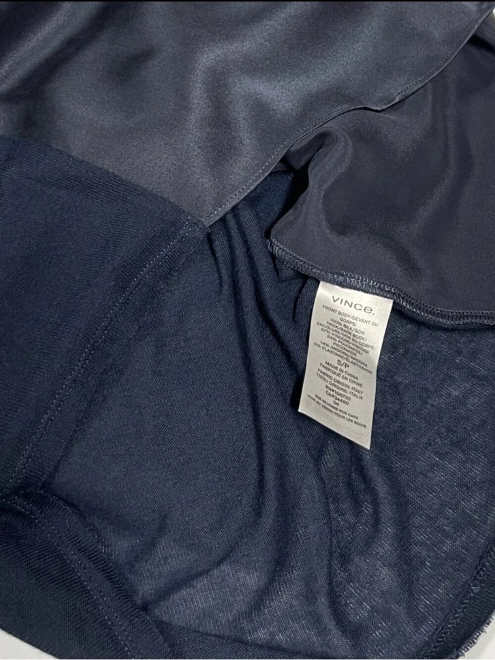 VINCE Navy Silk Front Crew Neck Sleeveless Tank Top Blouse Size S - Picture 9 of 10